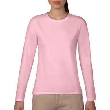 Gildan 76400L亞規柔棉長袖女版T恤粉紅